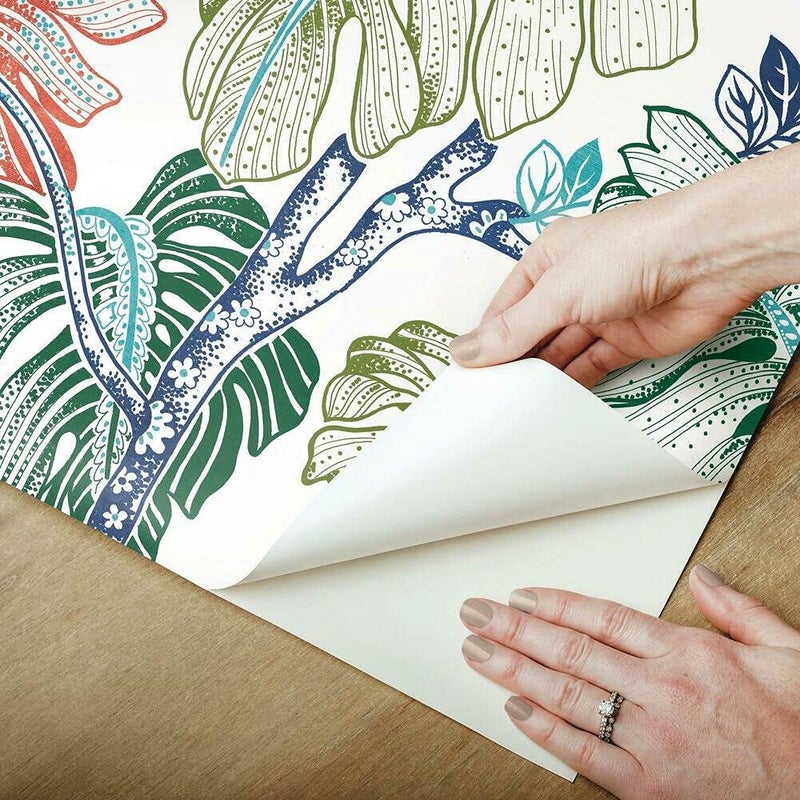 RoomMates RMK11587RL Multicolor Boho Palm Peel and Stick Wallpaper, Orange & Blue - Image 4